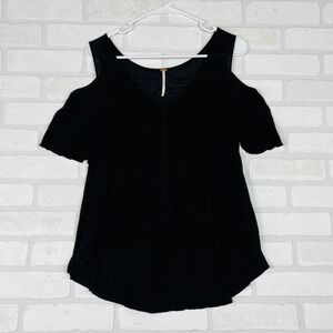 Free People Black Cold Shoulder‎ V Neck Tunic Top Shirt XS